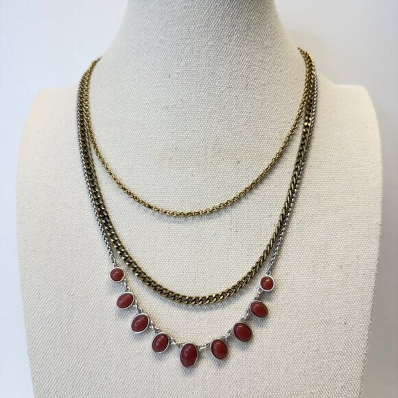 Lucky Brand Layered Chain Necklace Gold-Tone Triple Boho Chunky - Picture 1 of 7